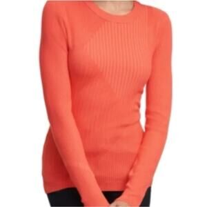 DKNY Sweater Vibrant Coral Size S Ribbed Asymmetrical Long Sleeves Basics